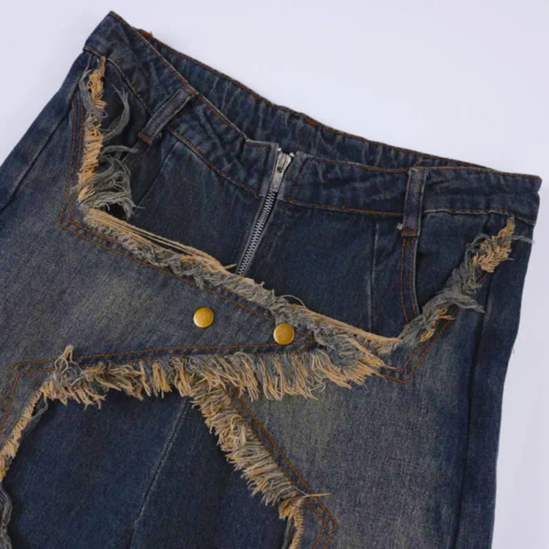 Vintage Star Pattern Loose Denim Pants - image 11