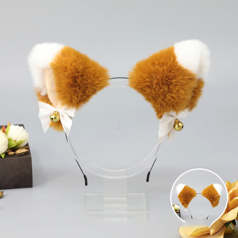 Halloween Furry Bow Animal Ears Headband and Tail - Camel & White Headband - One Size - image 9