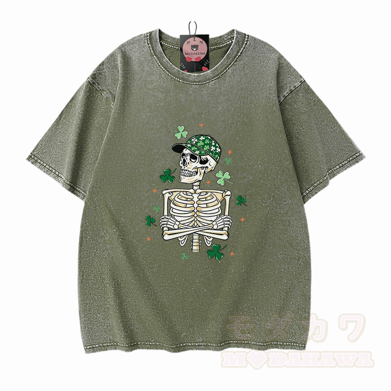 St. Patrick's Day Graphic Modakawa Vintage Washed 100% Cotton T-shirt - Green - 5XL - image 8