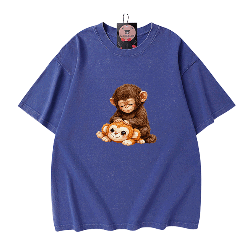 PUNCH Monkey Graphic Modakawa Vintage Washed 100% Cotton T-shirt - Blue - 5XL - image 5