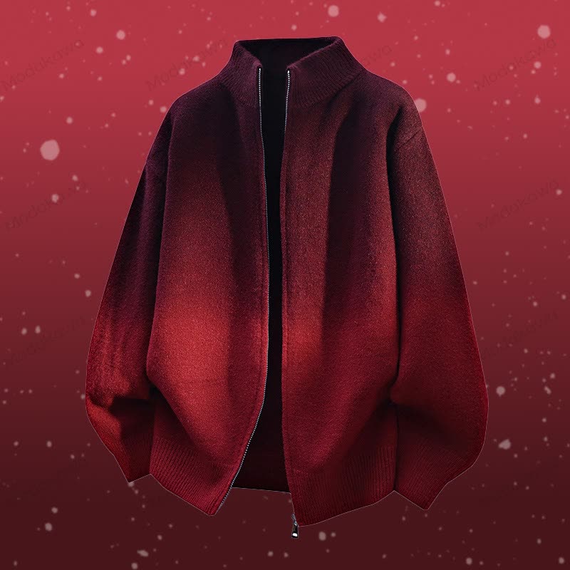 Gradient Zip Up Jacket Corduroy Pants Two Pieces - Wine Red Jacket - 3XL - image 10