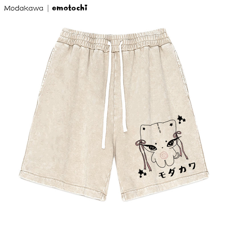 Bow Kitty Graphic Vintage Washed Shorts - Apricot - 3XL - image 3