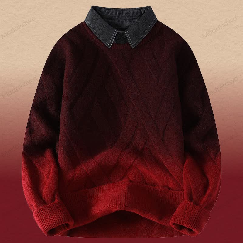 Faux Layered Knit Sweater Corduroy Pants Two Pieces - Red Sweater - 3XL - image 18