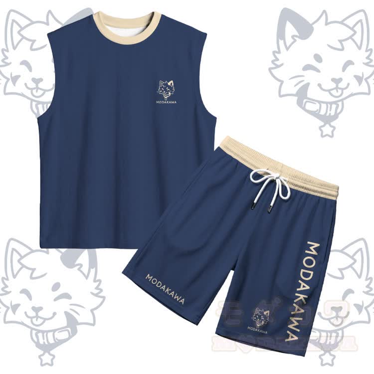 Tongue Out Kitty Graphic Sports Sleeveless Quick Dry Tank Top Shorts Modakawa Matching Outfit - Purplish Blue Set - 5XL - image 17