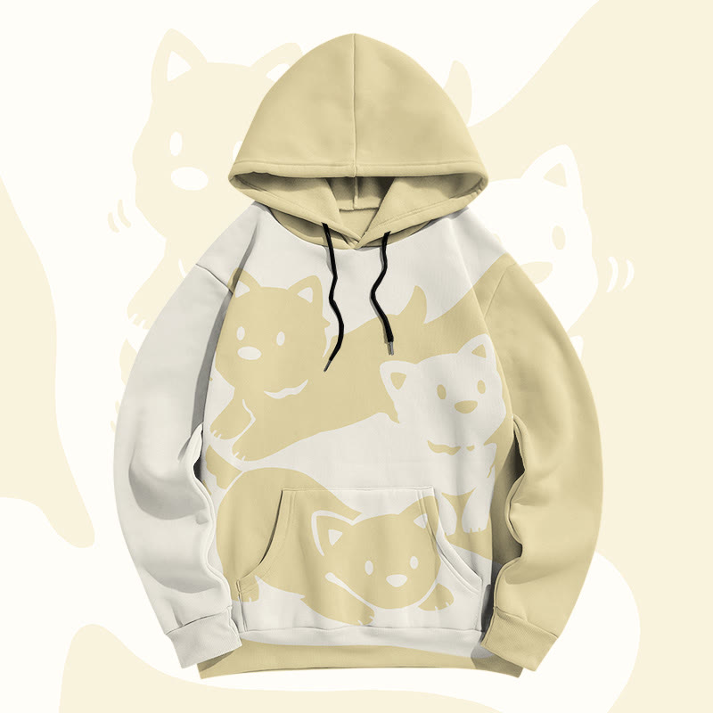 MODAKAWA Puppy Graphic Color Block All Over Print Pullover Hoodie - Yellow - 5XL - image 3