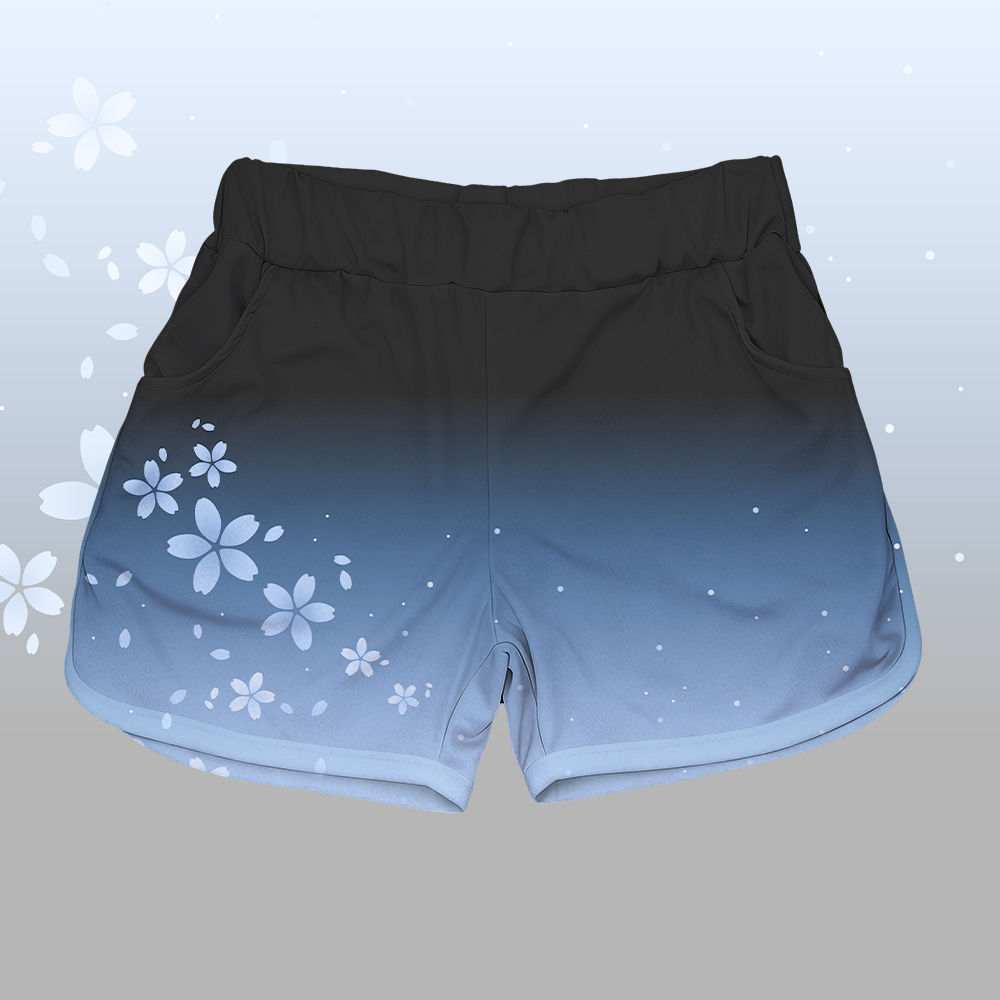 Sakura Cat Graphic 100% Cotton T-shirt Gradient Shorts Modakawa Matching Outfit - Blue & Black Shorts - 5XL - image 7