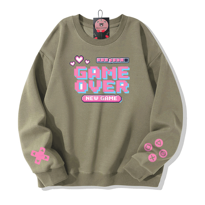 GAME OVER Graphic Modakawa Sweatshirt - Light Khaki - 5XL - image 5