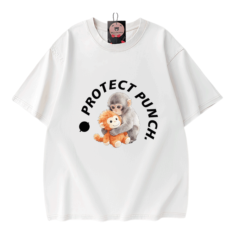 PROTECT PUNCH Hugging Monkey Graphic Modakawa Unisex Vintage Washed T-shirt - Beige - 5XL - image 5