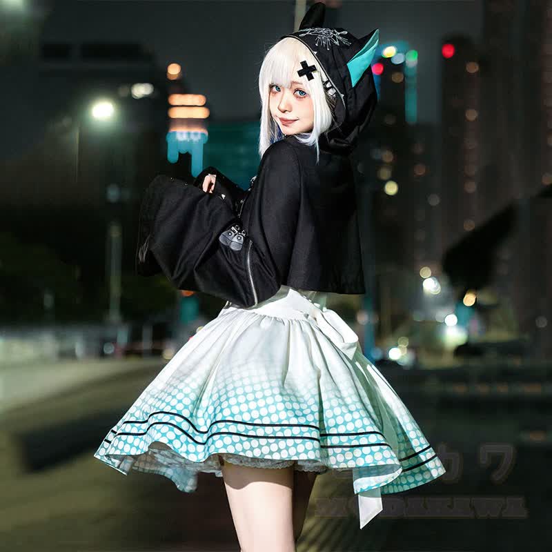 Chain Color Block Hooded Top Slip Dress Matching Outfit - image 6