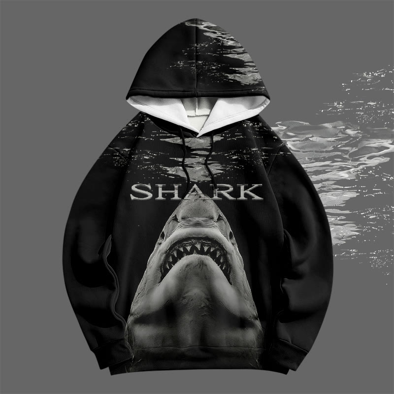 Fierce Shark Graphic Modakawa Pullover Hoodie - Black - 6XL - image 2