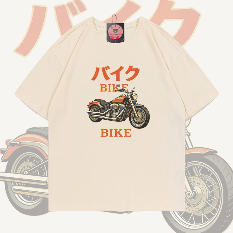 Retro Motorcycle Graphic Modakawa 100% Cotton T-shirt - Apricot - 5XL - image 3
