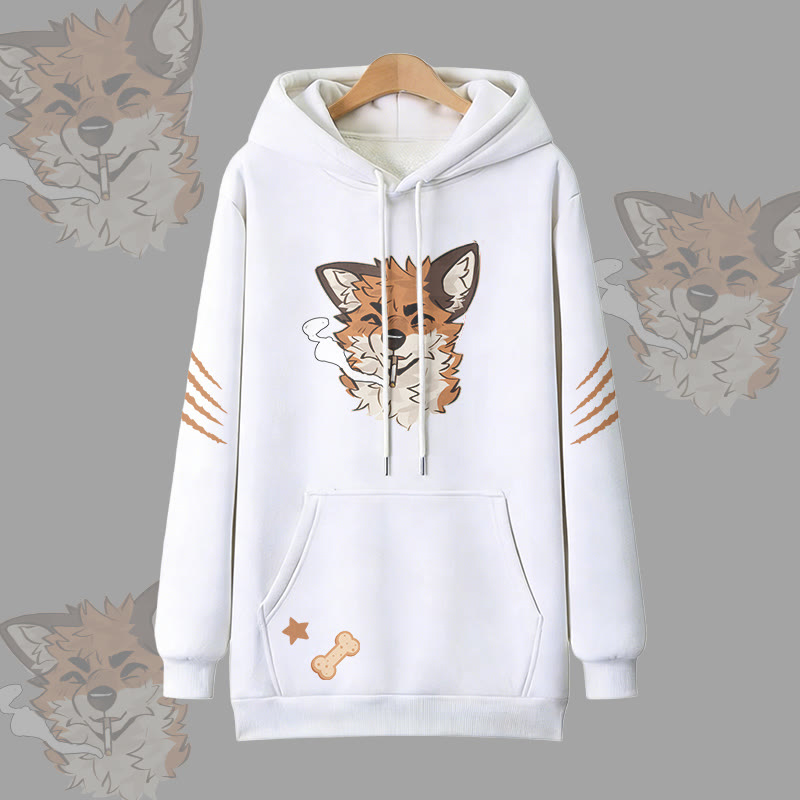 MODAKAWA X atka Fox Smoking Graphic Oversized Pullover Hoodie - White - 3XL - image 2