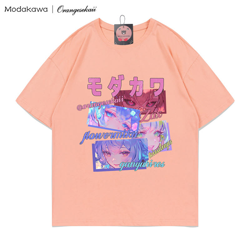 MODAKAWA X orangesekaii Zax Flowermiku Kitsunya Ganyuhires Print T-shirt - Peach - 5XL - image 3