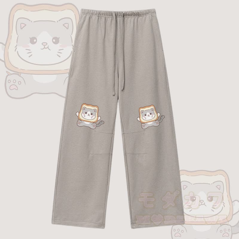 MODAKAWA Toast Cat Graphic Drawstring Pants - Light Brown - XL - image 3