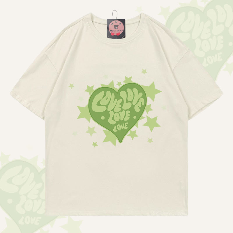 MODAKAWA Star Heart Graphic T-shirt - Beige - 5XL - image 4