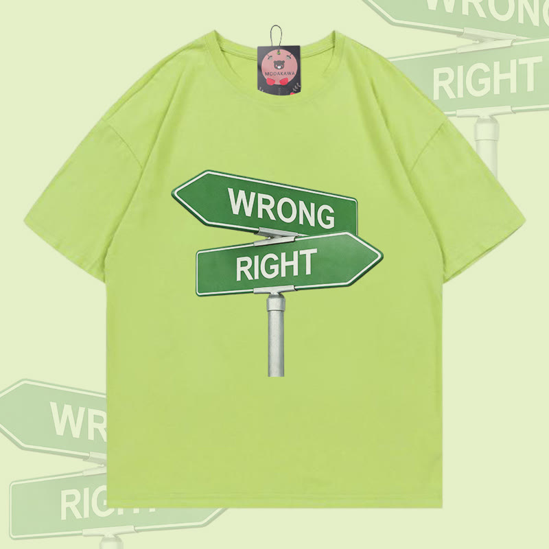 MODAKAWA WRONG or RIGHT Direction Sign Graphic T-shirt - Green - 5XL - image 2