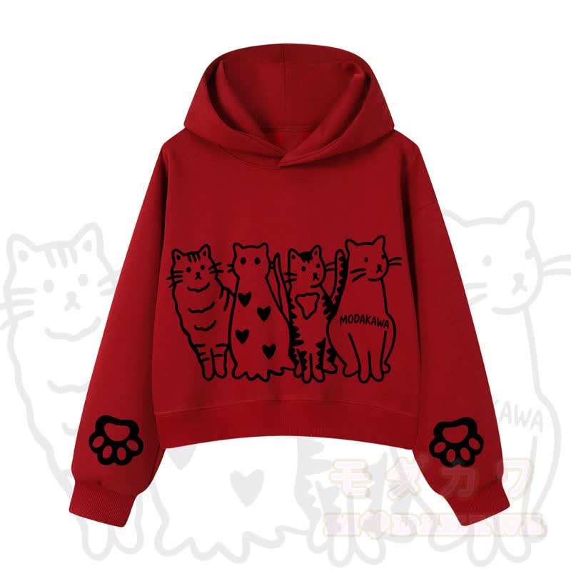 MODAKAWA X zarckets Cute Cat Cropped Cotton Hoodie - Red - 3XL - image 10
