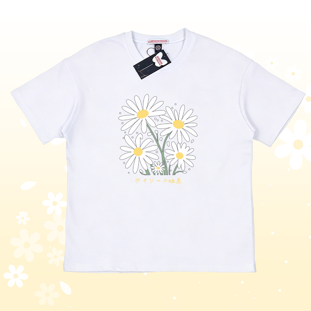 Daisy Graphic 100% Cotton T-shirt Gradient Shorts Modakawa Matching Outfit - White T-shirt - 5XL - image 4