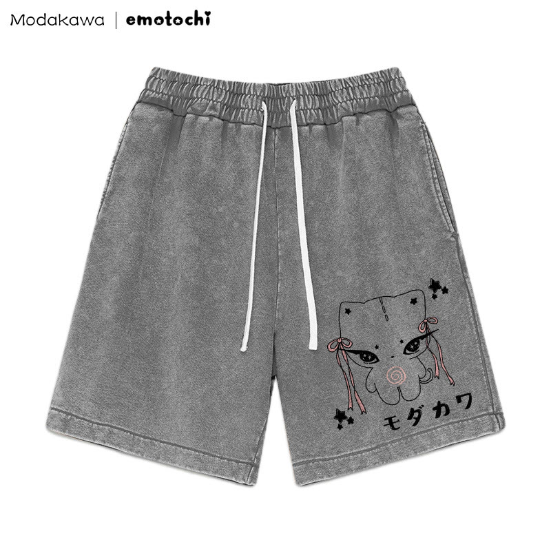 Bow Kitty Graphic Vintage Washed Shorts - Grey - 3XL - image 4