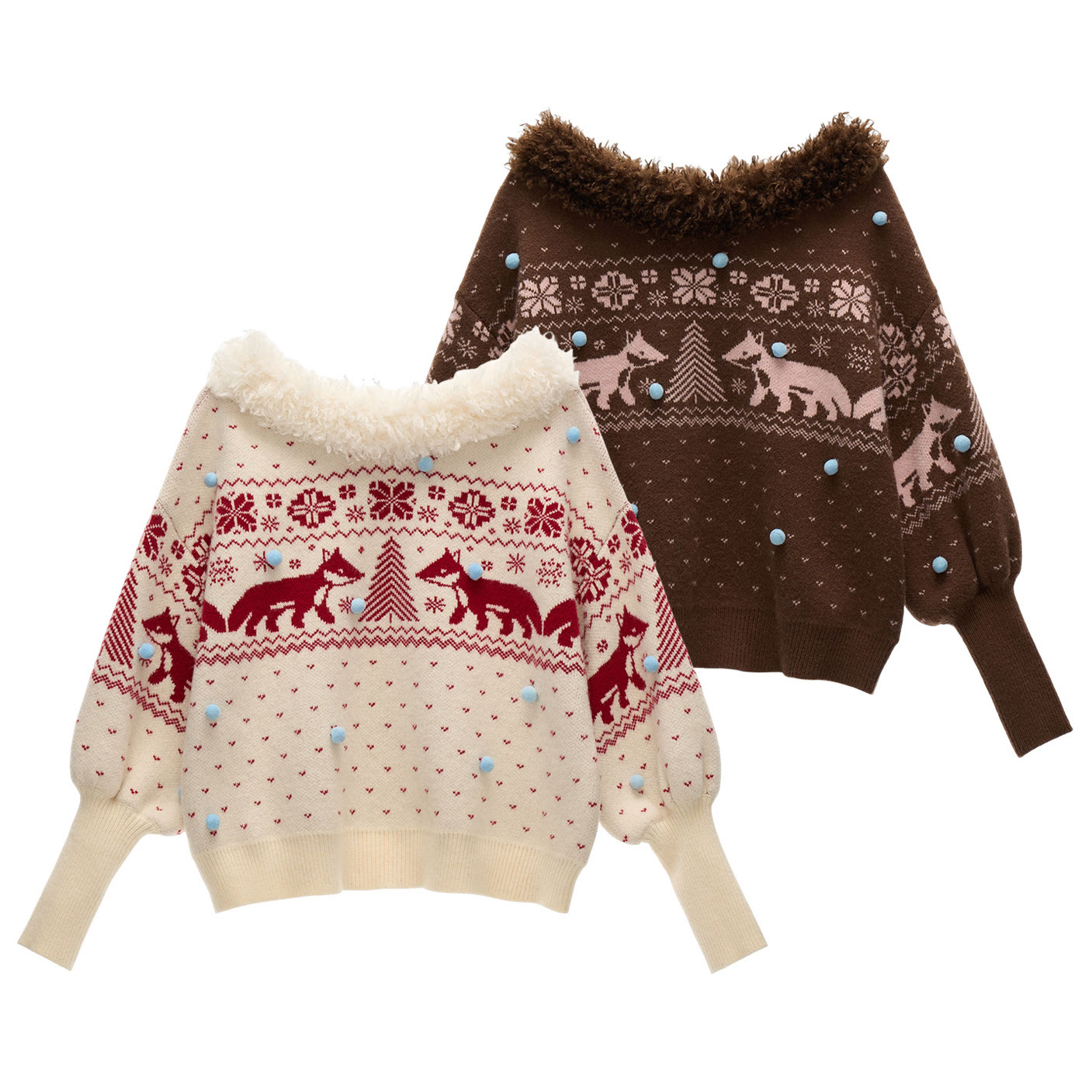 Off Shoulder Fair Isle Fur Collar Sweater - image 9