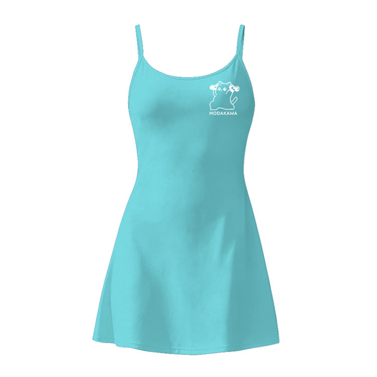 Minimal Kitty Graphic Modakawa Gradient Sleeveless Workout Tennis Dress with Hidden Pocket Shorts - Blue - 2XL - image 8