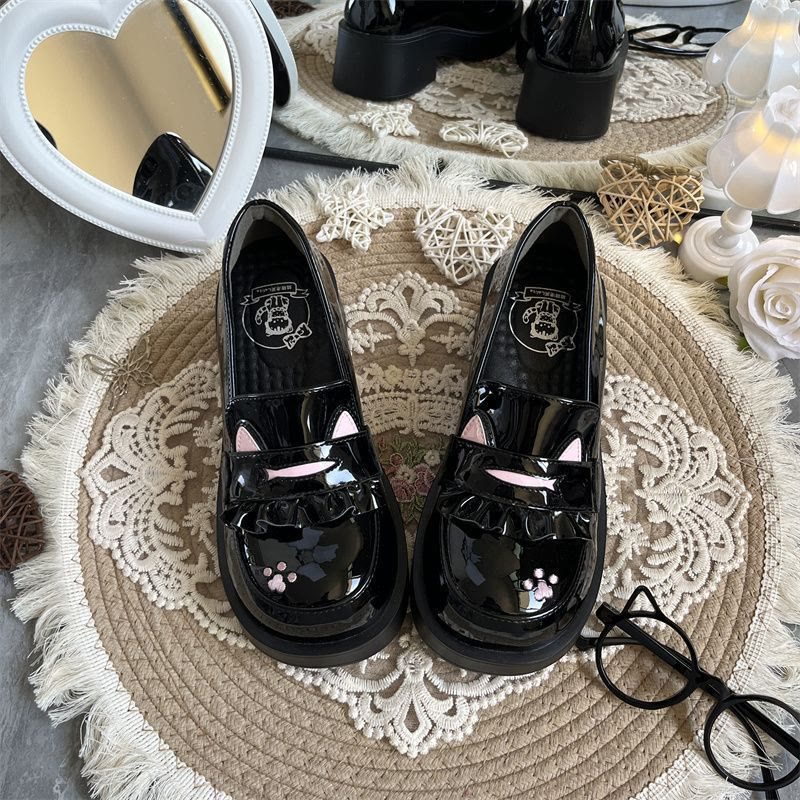 Preppy Cat Paw Lolita Leather Shoes - Black Cat Paw Glossy - 40 - image 9