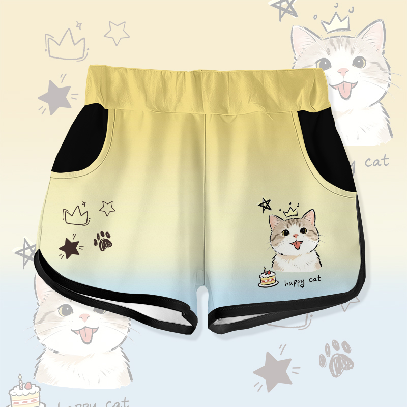 HAPPY CAT Cake Graphic Modakawa Gradient Shorts - Yellow - 5XL - image 4