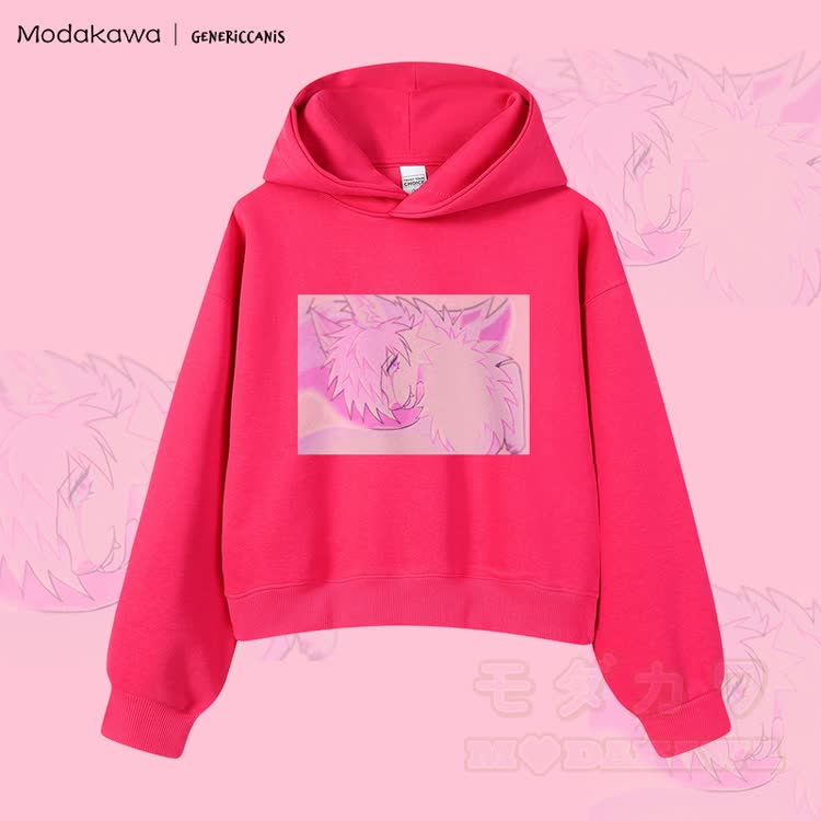 MODAKAWA X genericcanis Character Fox Graphic Cropped Cotton Hoodie - Rose Red - 3XL - image 3
