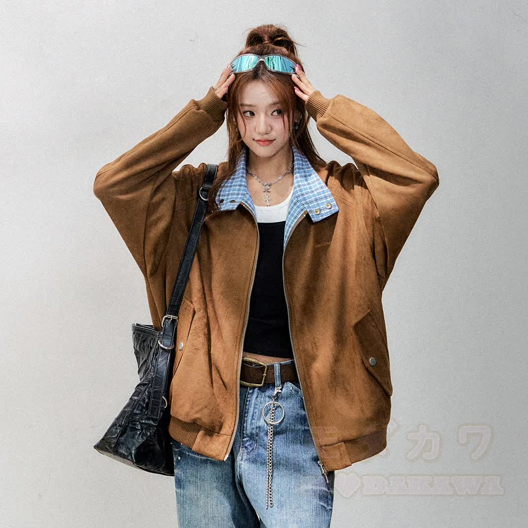 Vintage Plaid Patchwork Jacket and Cargo Pants Two Pieces Set - Brown Top - 2XL - image 5