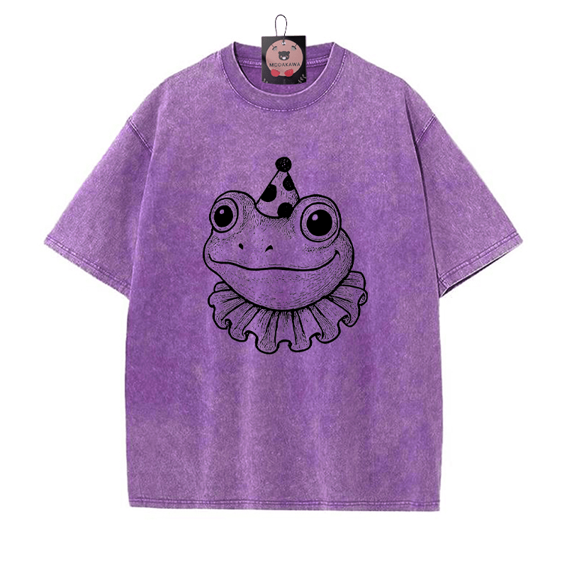 Frog Graphic Unisex Vintage Washed T-Shirt - Purple - 5XL - image 5