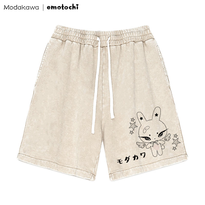 Winged Bunny Graphic Vintage Washed Shorts - Apricot - 3XL - image 3