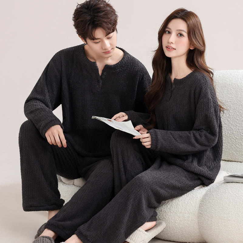 Christmas Coral Fleece Couple Pajamas - Dark Grey - Men:3XL - image 4