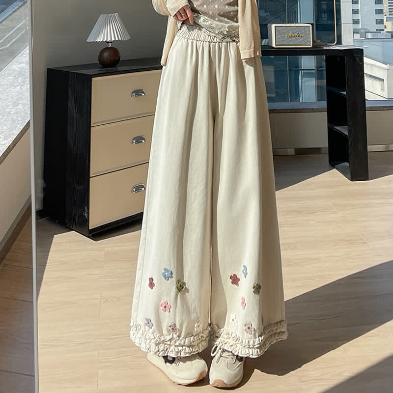 Casual High Waist Loose Floral Decor Straight Pants  - image 6