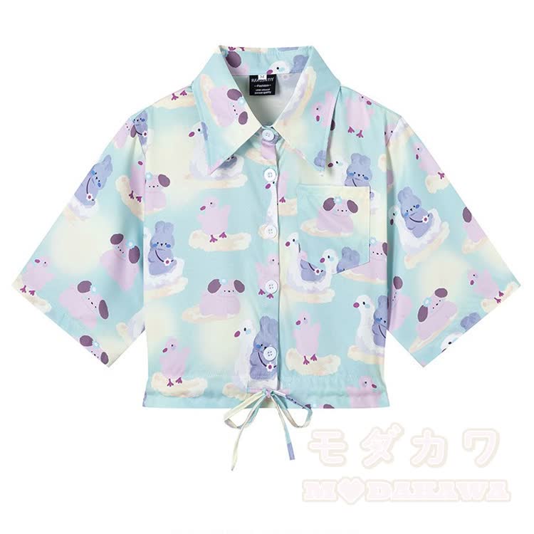 Animal Print Short Sleeve Button-Up Shirt - Multicolor I - L - image 10