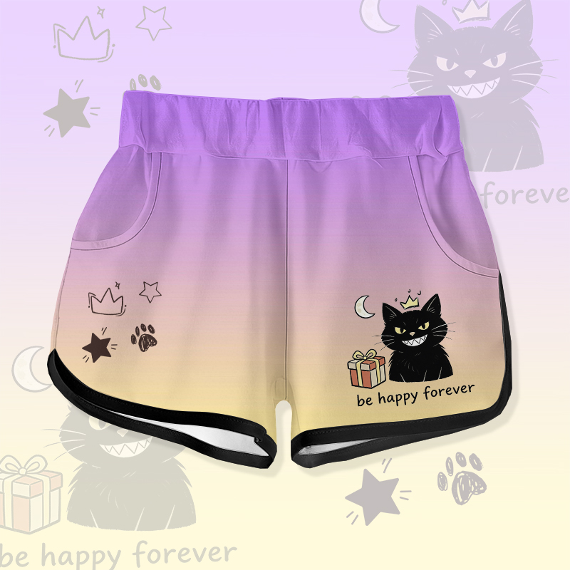 BE HAPPY FOREVER Black Cat Gift Graphic Modakawa Gradient Shorts - Purple - 5XL - image 4