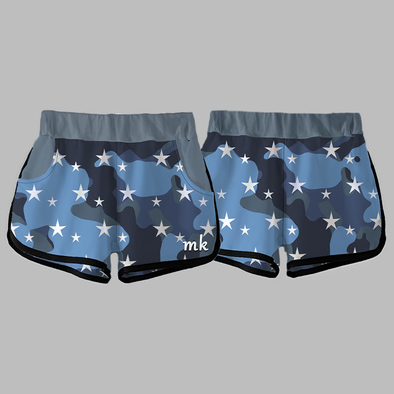 Camouflage Star Letter Print MODAKAWA Shorts - Blue - 5XL - image 6