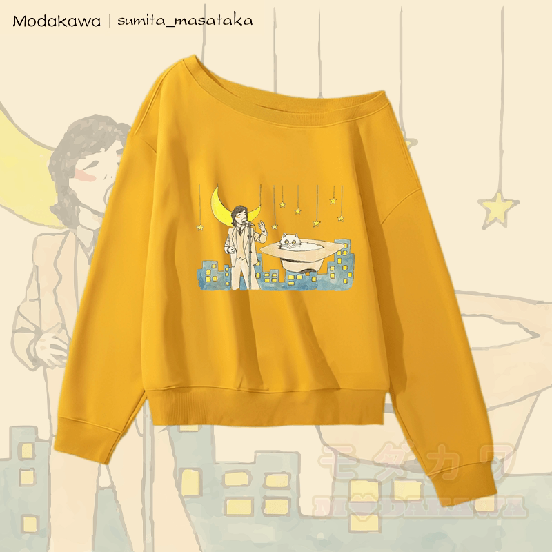 MODAKAWA X sumita_masataka Singer And The Cat Graphic Off Shoulder Sweatshirt - Yellow - L - image 4