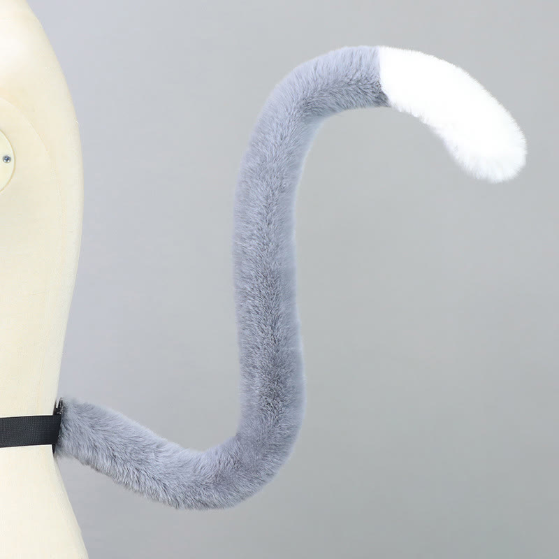 Halloween Furry Bow Animal Ears Headband and Tail - Gray & White Cat Tail - One Size - image 35