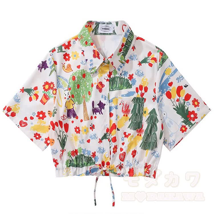 Animal Print Short Sleeve Button-Up Shirt - Multicolor T - L - image 21