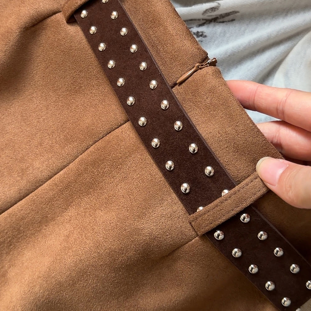 Vintage Plaid Contrast Suede Layered Skirt - image 8
