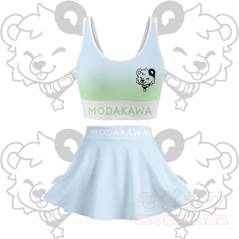 MODAKAWA X popipeko Bear Graphic Crop Tank Sport Top Skirt Matching Outfit - Blue & Green Set - 2XL - image 15