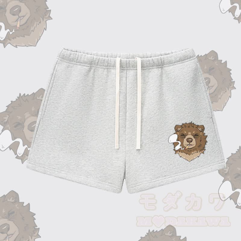 MODAKAWA Smoking Bear Graphic Thick Fleece Lined Shorts - Grey - L - image 6
