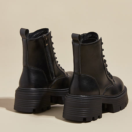 Genuine Leather Platform Combat Boots with Shoe Chain - image 10