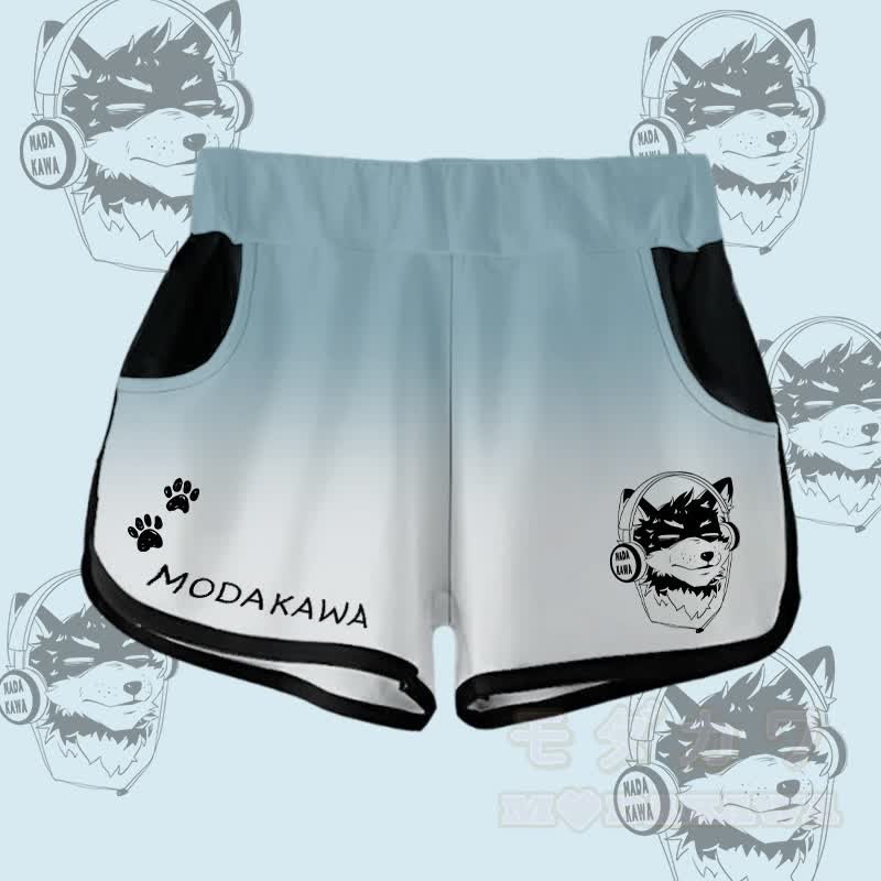 MODAKAWA Gradient Koda With Headphones Graphic Shorts - Teal&White - 5XL - image 3