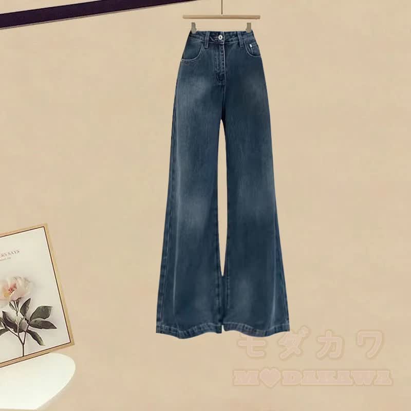 Irregular T-shirt Wide Leg Pantskirt Matching Outfit - Pants (Single) - 2XL - image 6