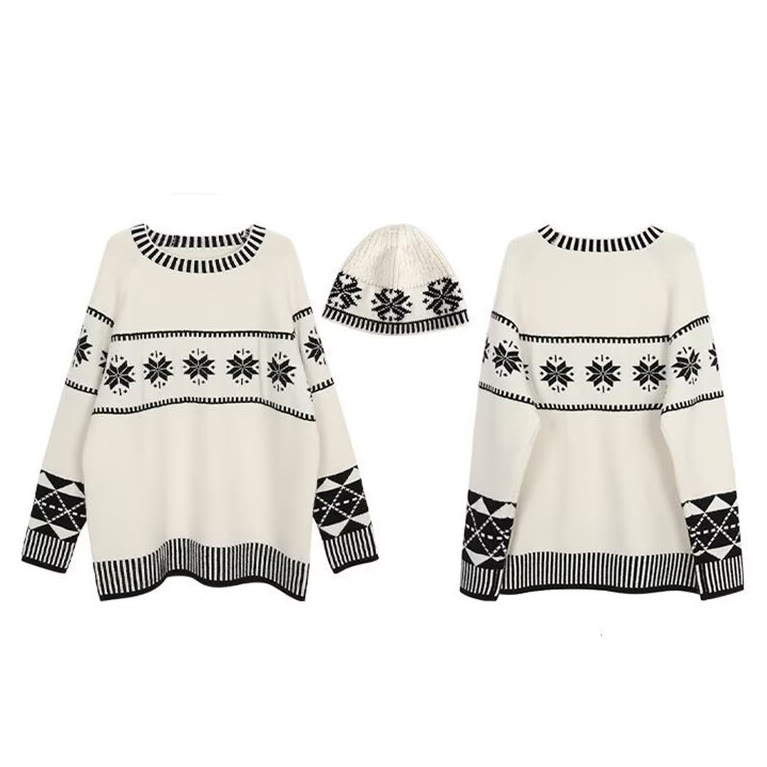 Fair Isle Knit Sweater with Hat Included - image 7