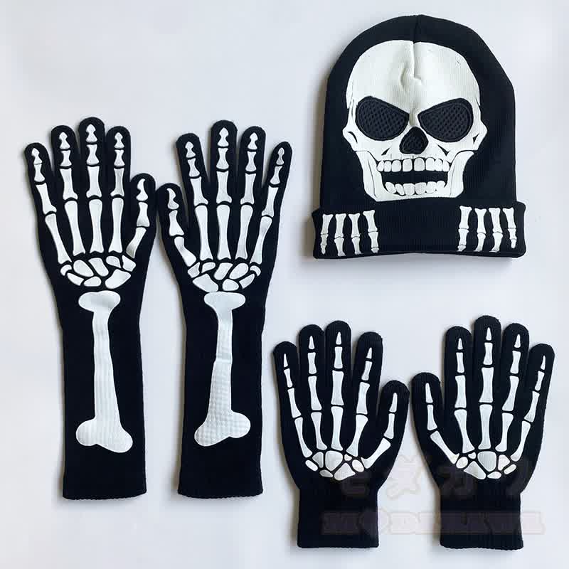 Halloween Glow-in-the-Dark Skull Hat and Gloves Set - image 11