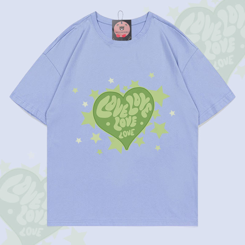 MODAKAWA Star Heart Graphic T-shirt - Dusty Blue - 5XL - image 5