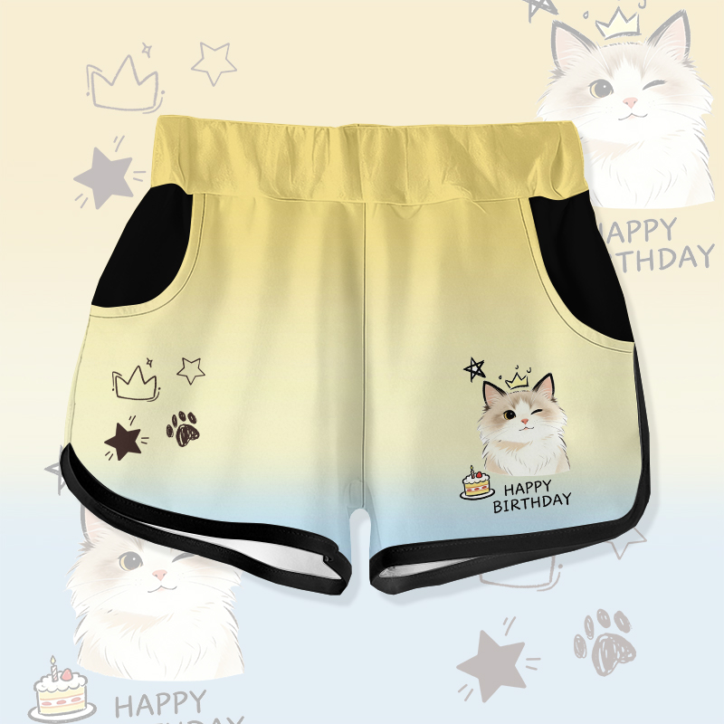 HAPPY BIRTHDAY Wink Cat Cake Graphic Modakawa Gradient Shorts - Yellow - 5XL - image 4