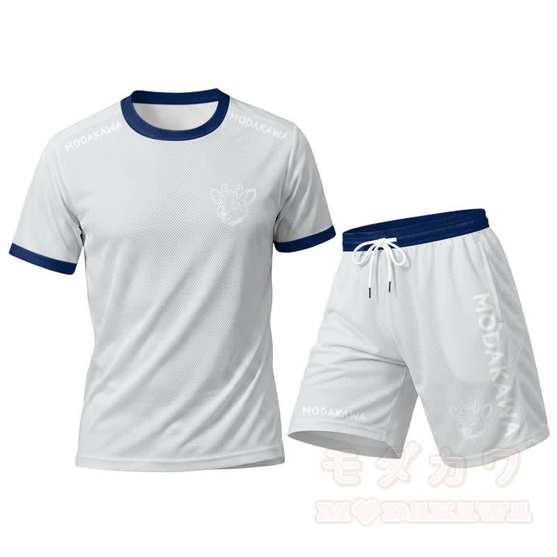 MODAKAWA X popipeko Deer Graphic Men's Sports T-shirt Drawstring Shorts Matching Outfit - Grey Set - 5XL - image 16